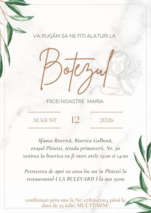 Invitații pentru nunți,  botezuri, zile de naștere  etc