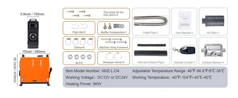 Incalzitor diesel VEVOR 8/5KW,12V,afisaj LCD, Heater auto,Bluetooth