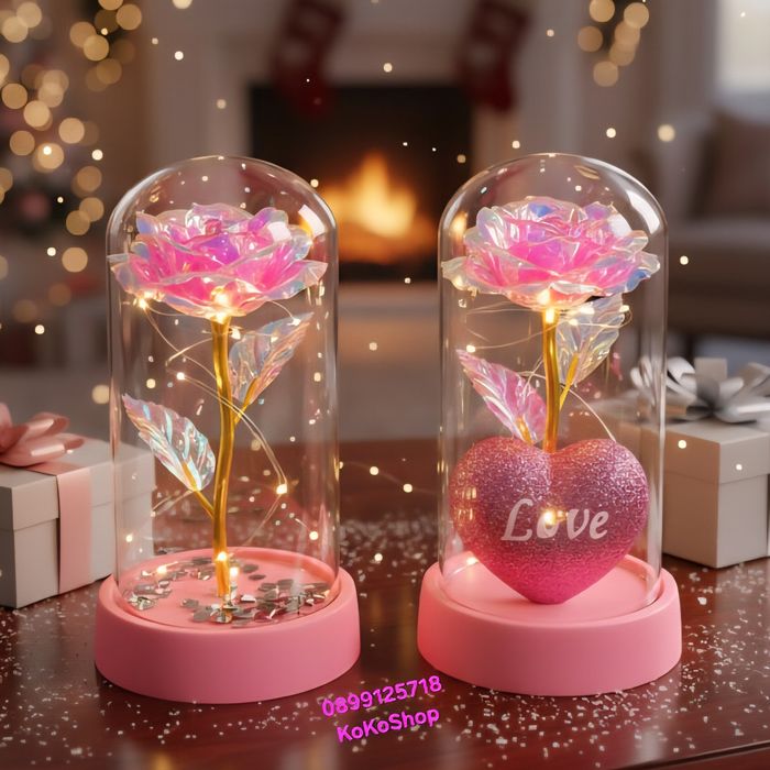 Роза в стъкленица с LED светлини – елегантен подарък