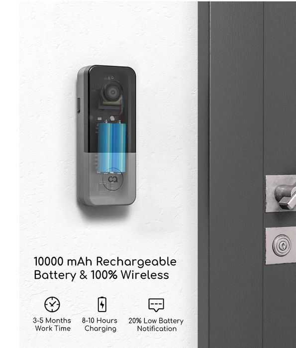Soneria video Wi-Fi de securitate COOALU, rezoluție 2K