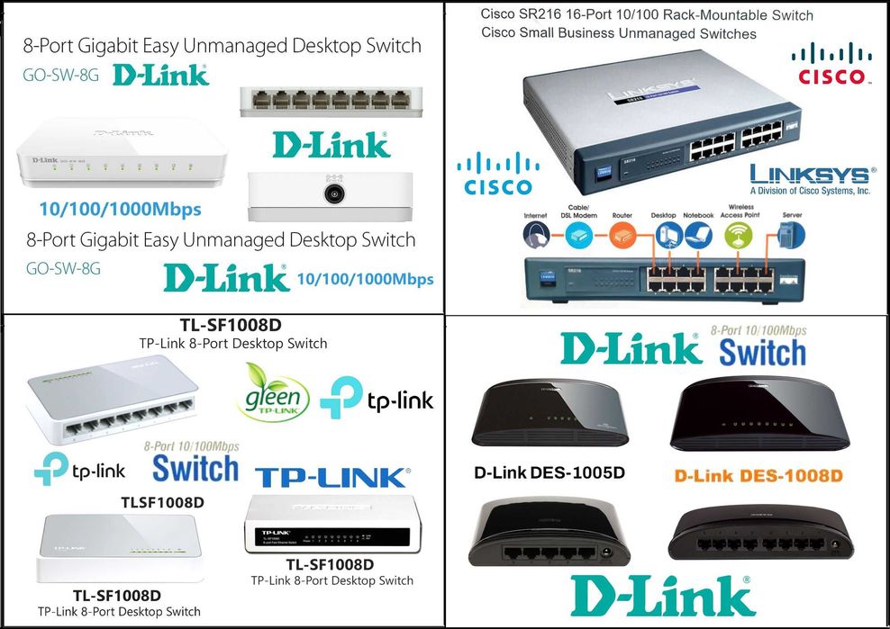 Суичове 5, 8 и 16 портови TP-Link, D-Link, Linksys, ASUS