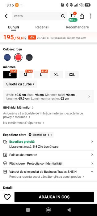 Geaca dama M primăvară roșie