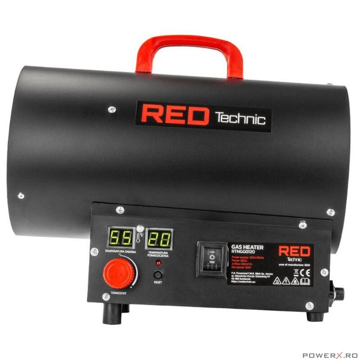 Tun de caldura, incalzitor pe gaz, cu termostat, 25KW, Red Tehnic