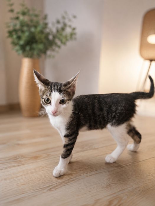 Котенок мальчик к лотку приучен