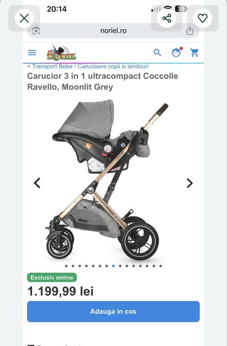 Carucior ultracompact 3 in 1 Coccolle Ravello Moonlit grey