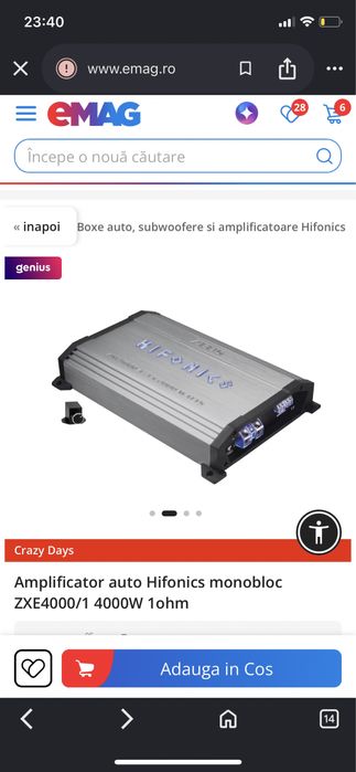 Amplificator hifonics 2000rms 1ohm
