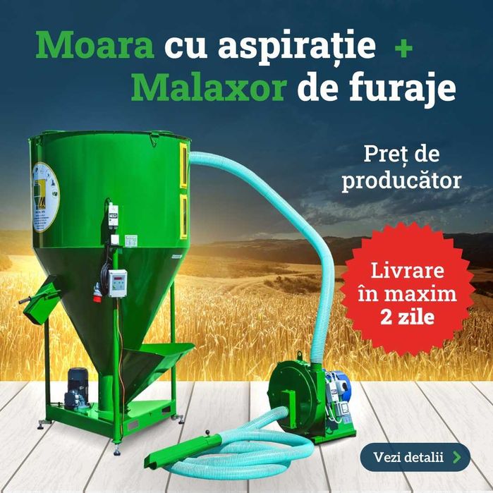 Micro FNC moara 15 kW + amestecator 1500 kg Randament: +|- 1400 kg/h, NOU