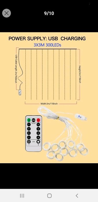 Perdea LED lumini cu telecomanda și port USB