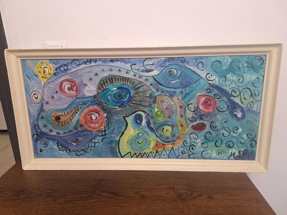 Tablou pictat reprezentand o pictura abstractă.