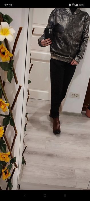 Cardigan argintiu, Made in Italiy, model actual, nou, 100% bumbac