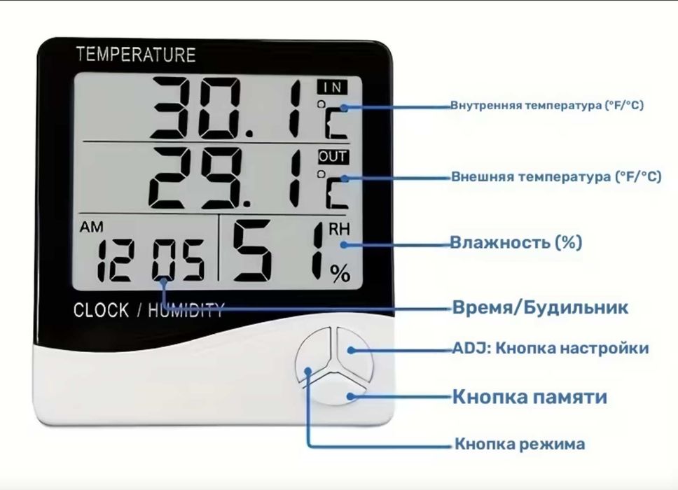 Термометр, гигрометр,часы -будильник
