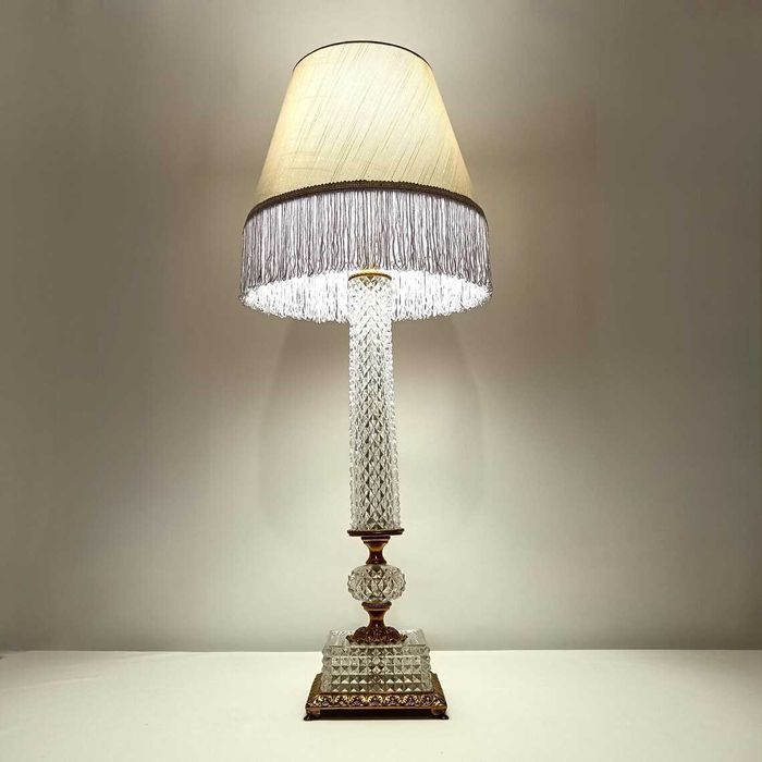 Veioza accent înaltă, Art Deco, cristal, bronz aurit, vintage