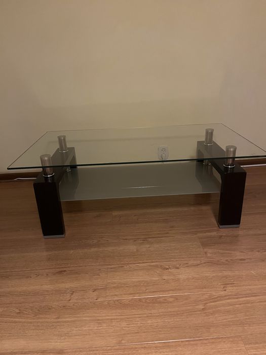 Masă de cafea din sticlă, 120 × 69,5 cm, structură neagră și cromată