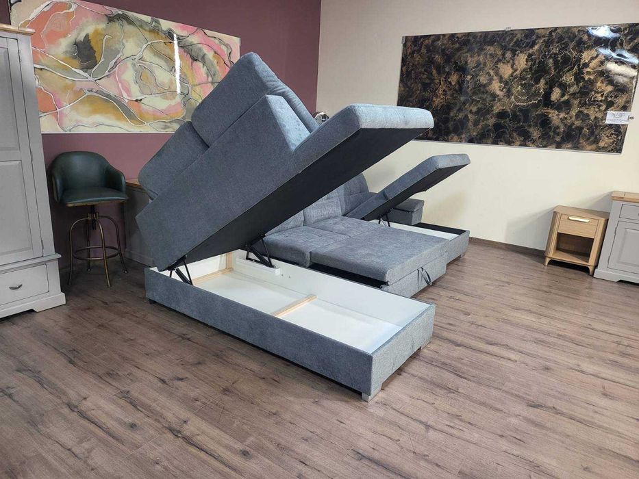 Светло сив П - образен ъглов диван Nixon с функция сън