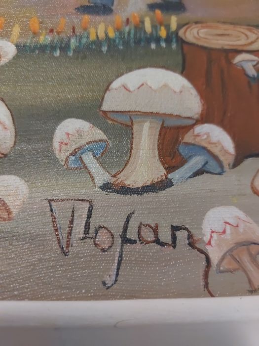 Vand tablou / ulei pe panza / V. TOFAN - La cules de ciuperci (38x56)