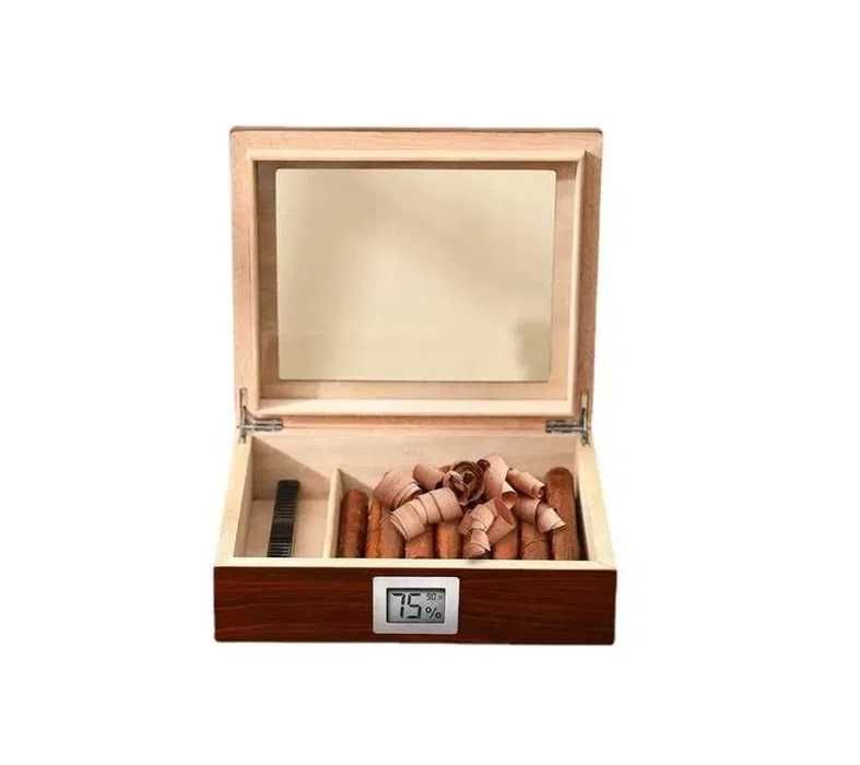 Хумидор за пури кутия от кедрово дърво влагомер Светло кафяв махагон