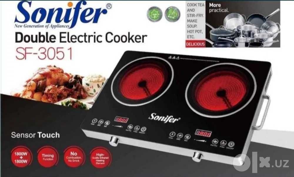 Электрическая плита керамическая плитка Sonifer sf-3051 двухконфорный