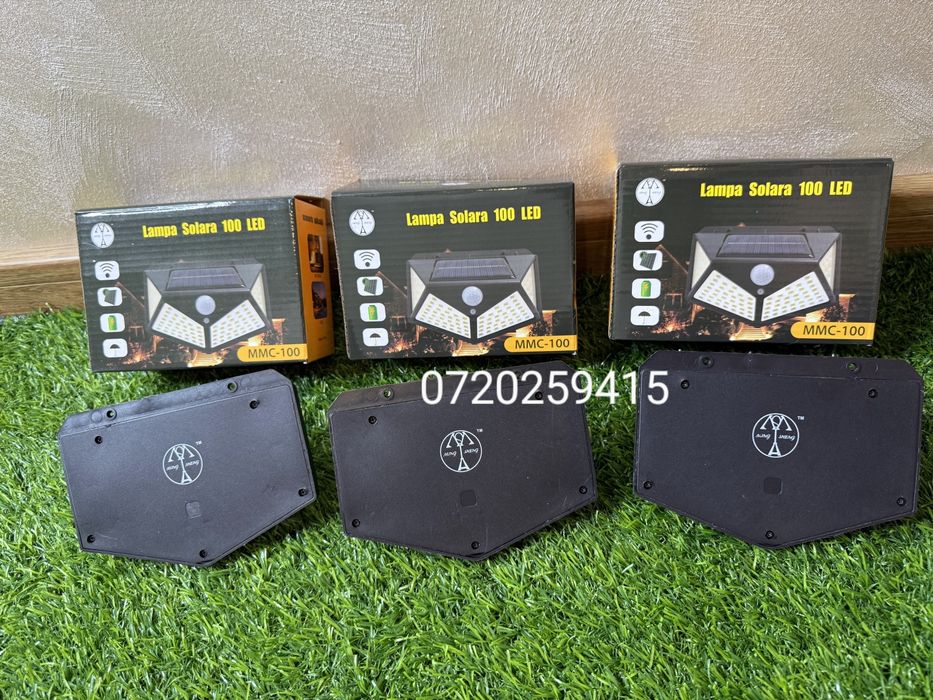 Set 3 Lampi Solare Camping, cu Senzor de Miscare 100 LED-uri