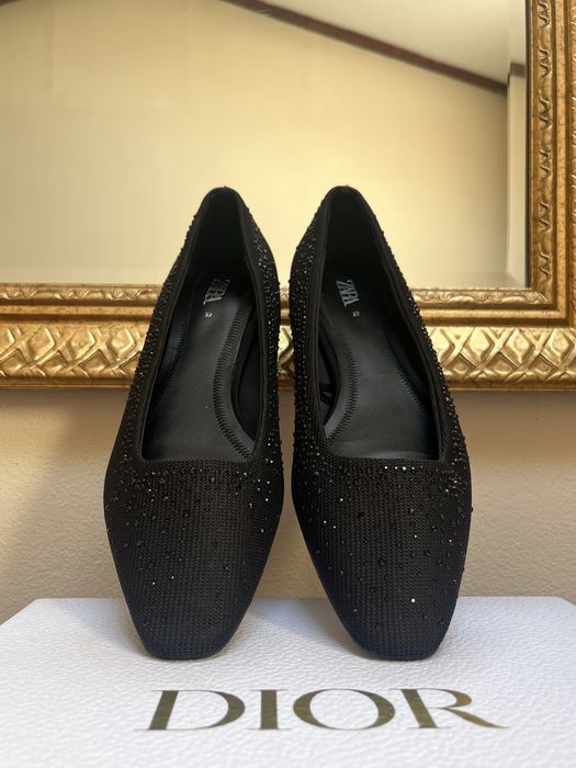 Pantofi (balerini) eleganți, Zara, negri & pietre decirative