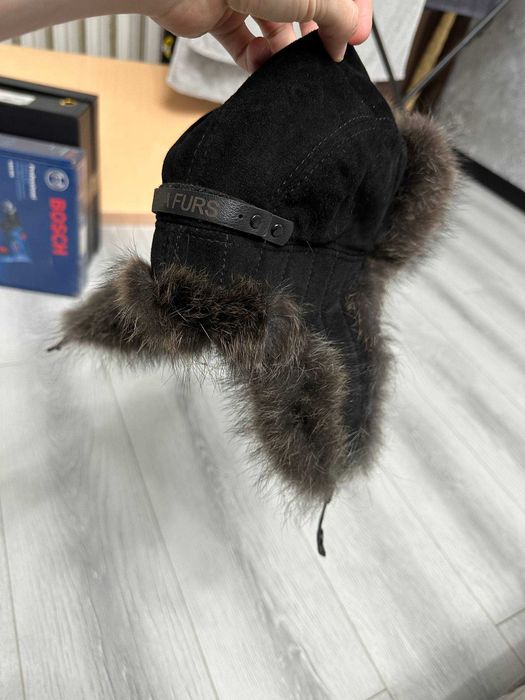 Дублёнка и шапка ушанка мех енот