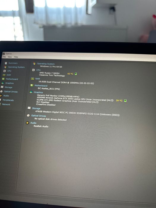 ACER Aspire AMD Ryzen 7 5825U nVidia 3050 16GB RAM 144Hz