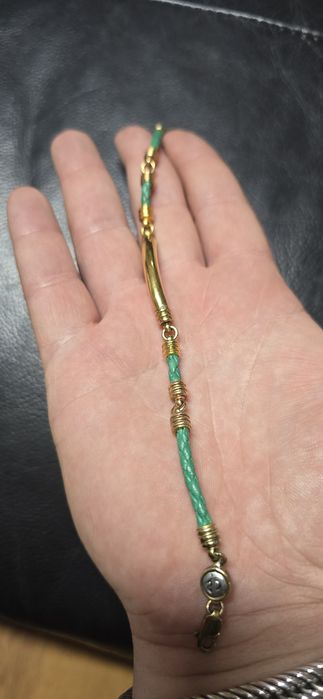 Brățară argint aurit cu piele firmă