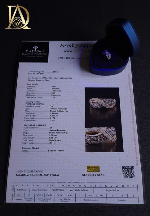 Нов Златен Пръстен с 0.62кт Естествени Брилянти