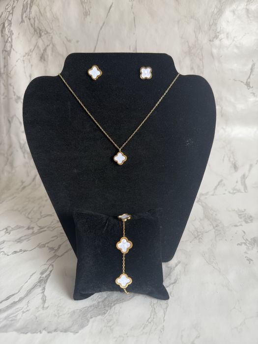 18к златно покритие гривна, колие, гердан, ланец, обеци van cleef