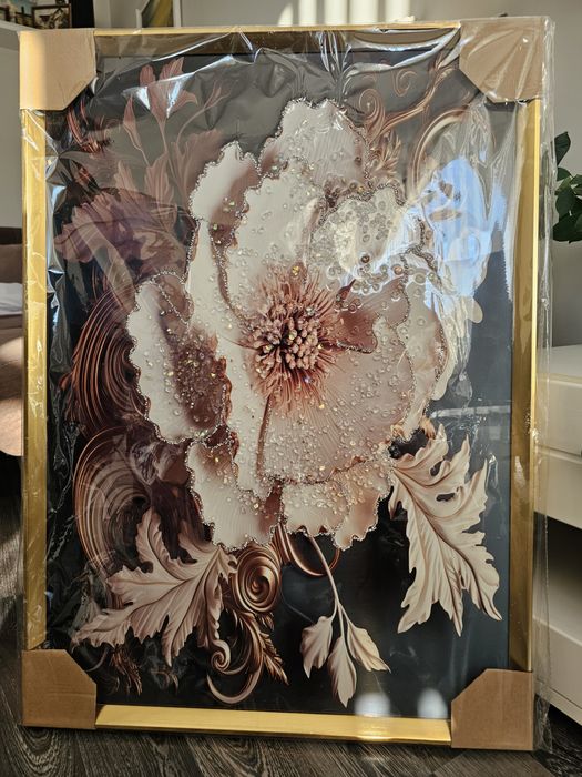 Луксозна 3D картина с кристали и златна рамка – Цвете