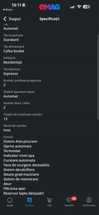 Espressor automat DeLonghi Magnifica S ECAM 23.260.B, 1450W, 1.8L, 15