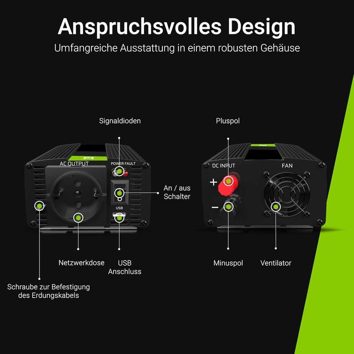 Инвертор Green Cell 300 W / 600 W DC 12V към AC 230V Чиста синусоида..