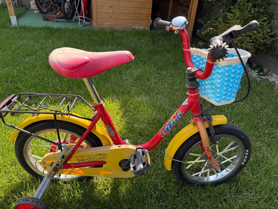 Bicicletă copii Bibi roți 14", cu roți ajutătoare și coșuleț