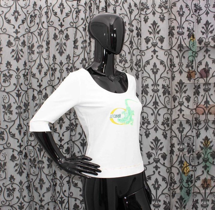 Just Cavalli оригинална дамска блуза бяла с крокодил M-L