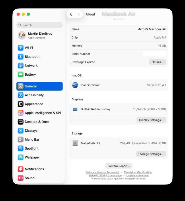 Macbook Air M1 (CTO) 8C/8C/16GB/512GB
