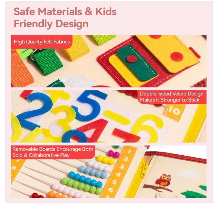 Motessori Busy Board 3+ Carte mapa educativa copii cu activitati