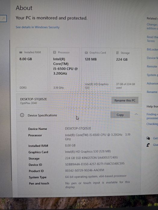Desktop Dell Optiplex 3040  I5 8G 240 ssd