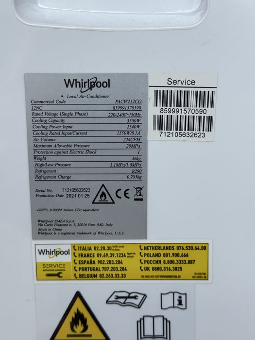 Aparat aer conditionat whirlpool  pacw212co