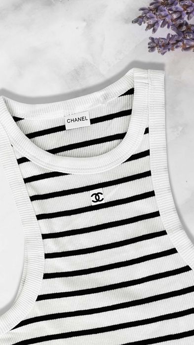 шанел потниче кроп топ рае зерен бял черно късичко къс летен chanel