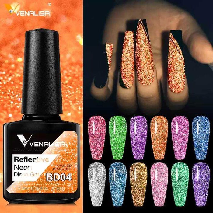 Venalisa светещ блестящ гел лак неон / серия Reflective Glitter
