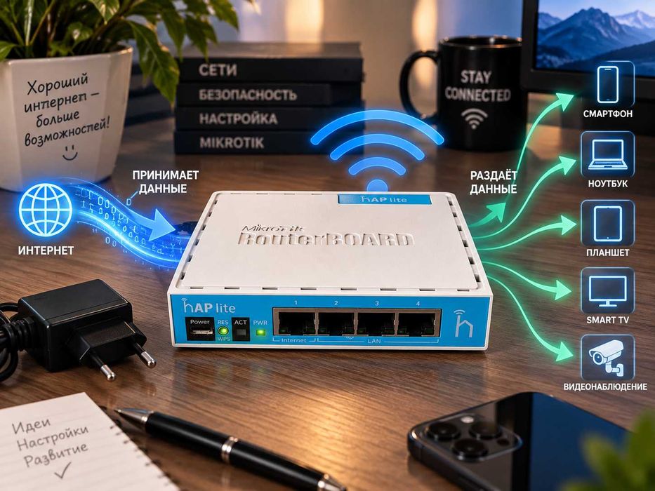 Wi-Fi роутер MikroTik hAP lite RB941-2nD + блок питания