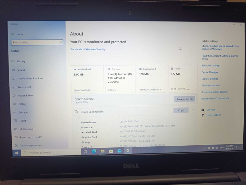 DELL Latitude дисплеи 13,8 инча отлична батерия 500GB SSD 8GB RAM