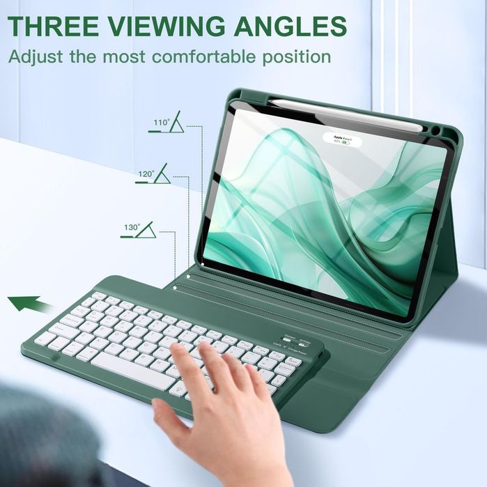 Husă iPad Air 10.9/11 cu tastatură wireless iluminată verde