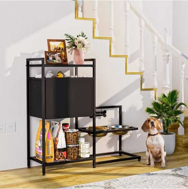 Регулируема станция за хранене + Шкаф за съхранение за кучета