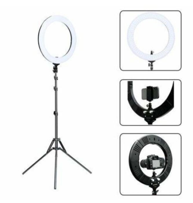 Set ring light (lampa circulara) mare si lumini pentru studio cu 2 softbox-uri si becuri LED
