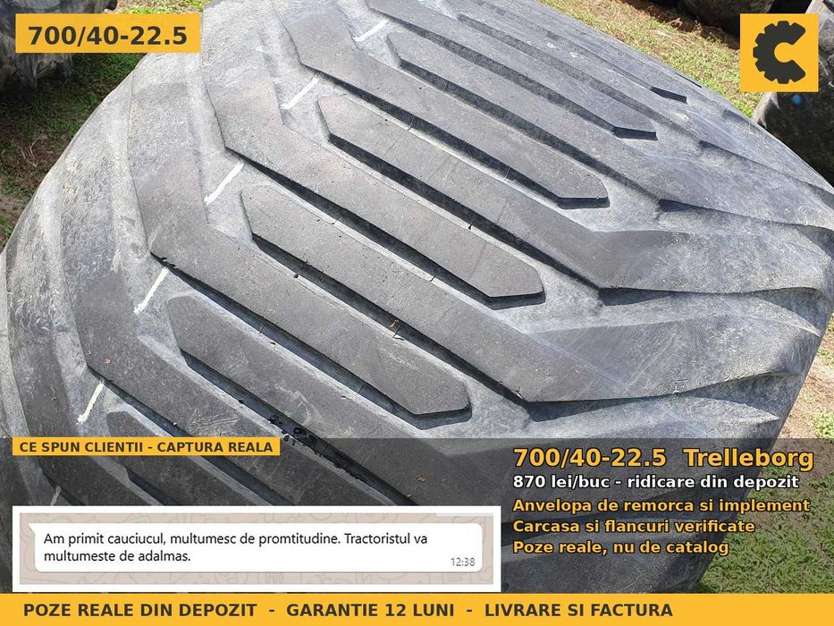 Cauciucuri Anvelope 700/40-22.5 700/40 22.5 700/40R22.5 700 40 22.5 70040225 Trelleborg Remorca Implement Flotatie SH Second Hand PRET BUN Oferta