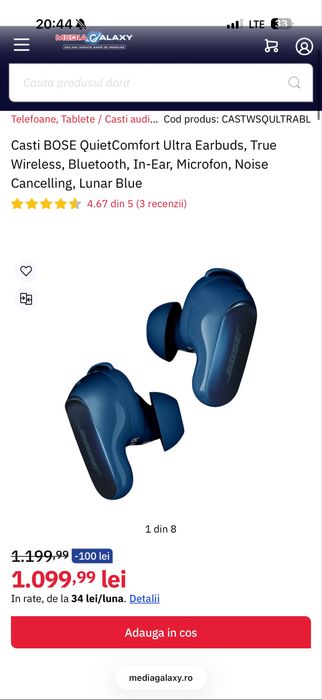 Casti BOSE QuietComfort Ultra Earbuds, True Wireless, Bluetooth