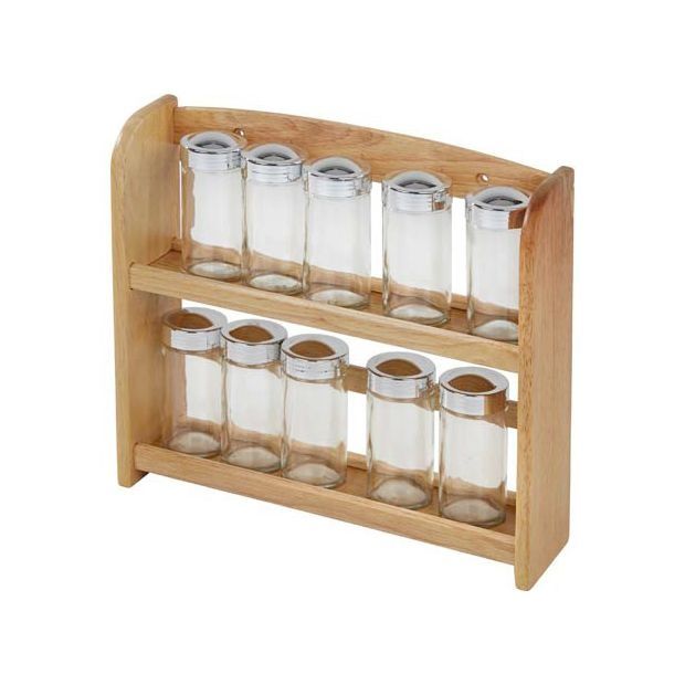 Сет за подправки с дървена стойка и 10 бурканчета