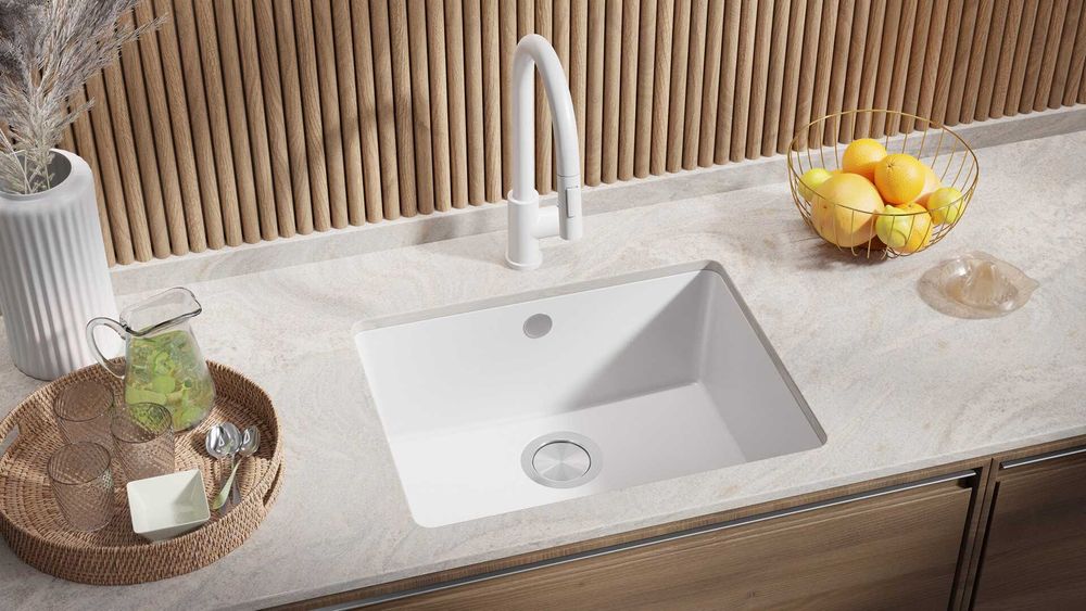 Бяла кухненска мивка за вграждане под плот Венеция 60 560x440 мм