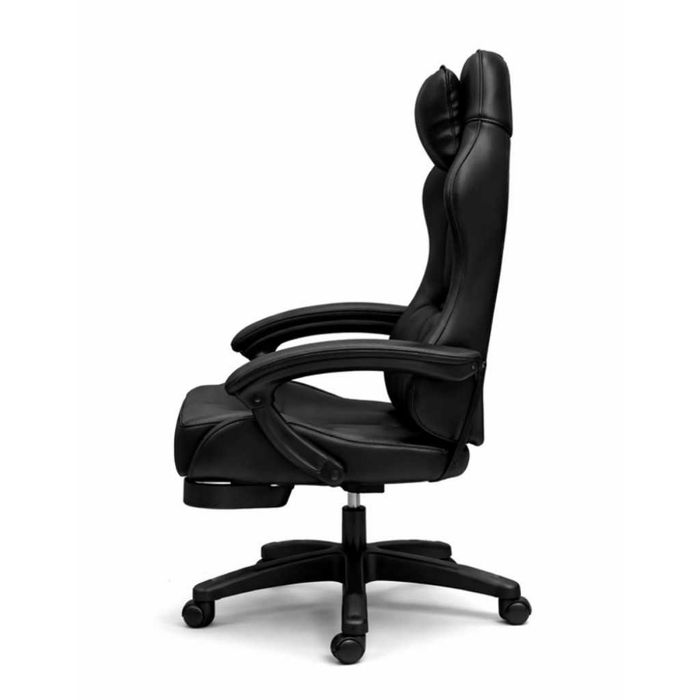 Геймърски стол с масажна функция, поставка за крака, кожа, Черен.