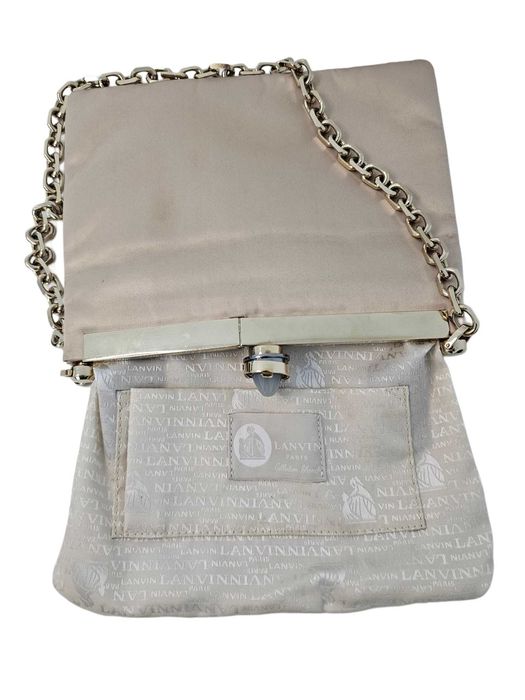 Clutch de seară Lanvin bej din mătase cu lanț și detaliu cu piatră